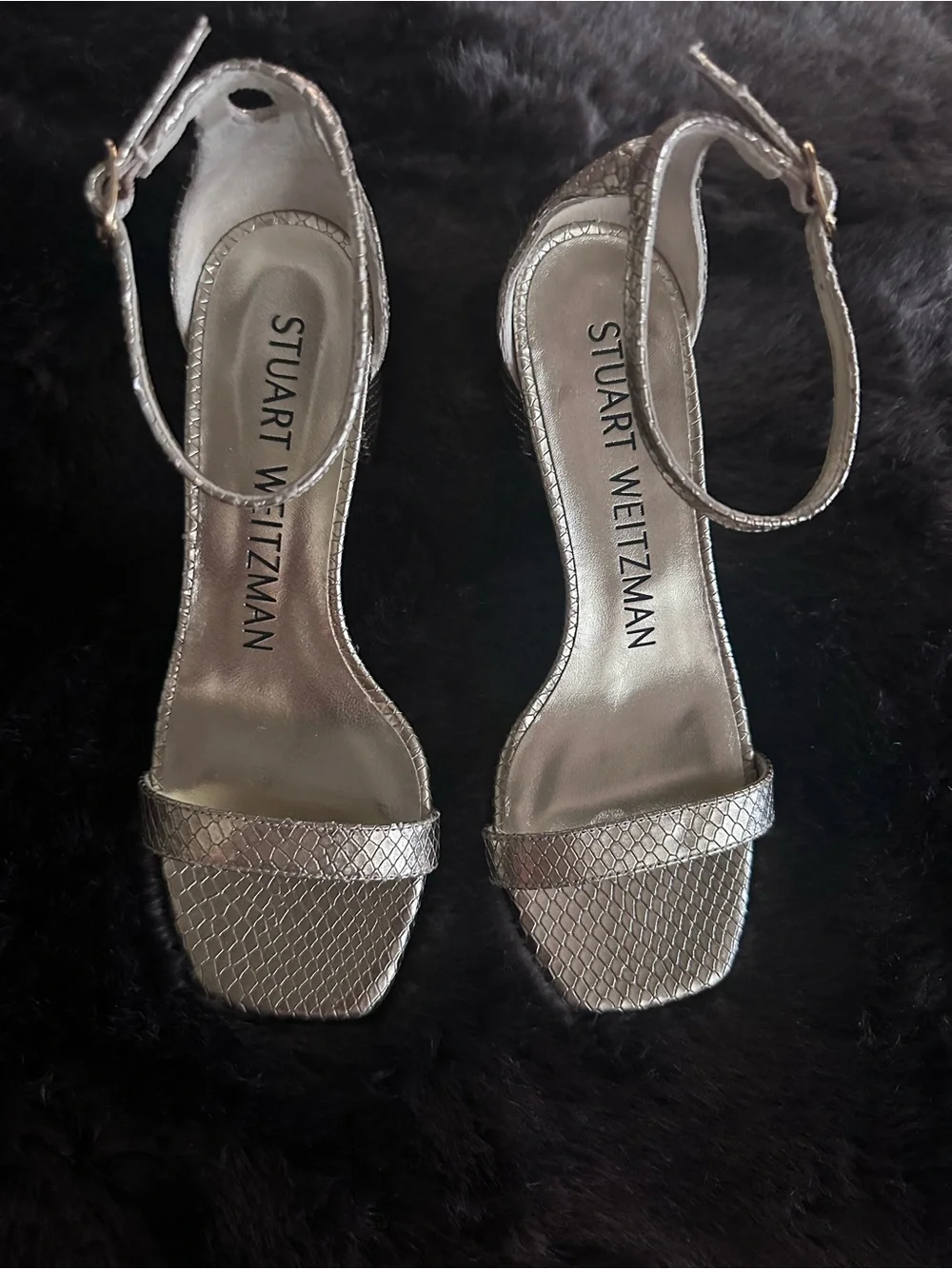 Stuart Weitzman Metallic Silver Ankle-Strap Sandals